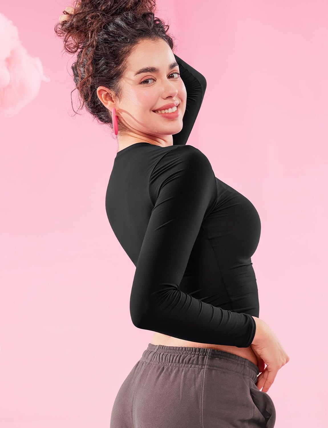 YEOREO Long Sleeve Women's Tee - Double Lined Crew Neck Top for Y2K Style & Workouts