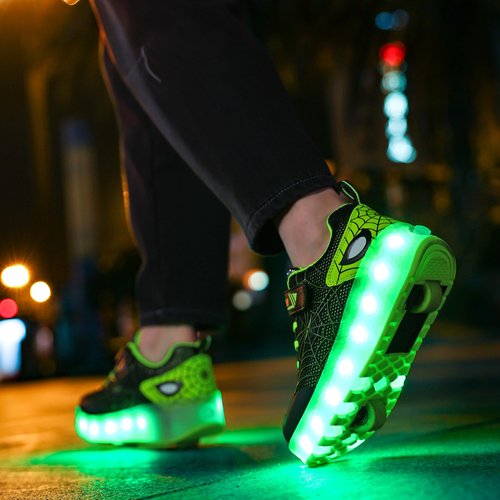 jiandian Children's Roller Sneakers with Retractable Flashing Wheels - Breathable Spider Web Convertible Skate Shoes for Boys Girls