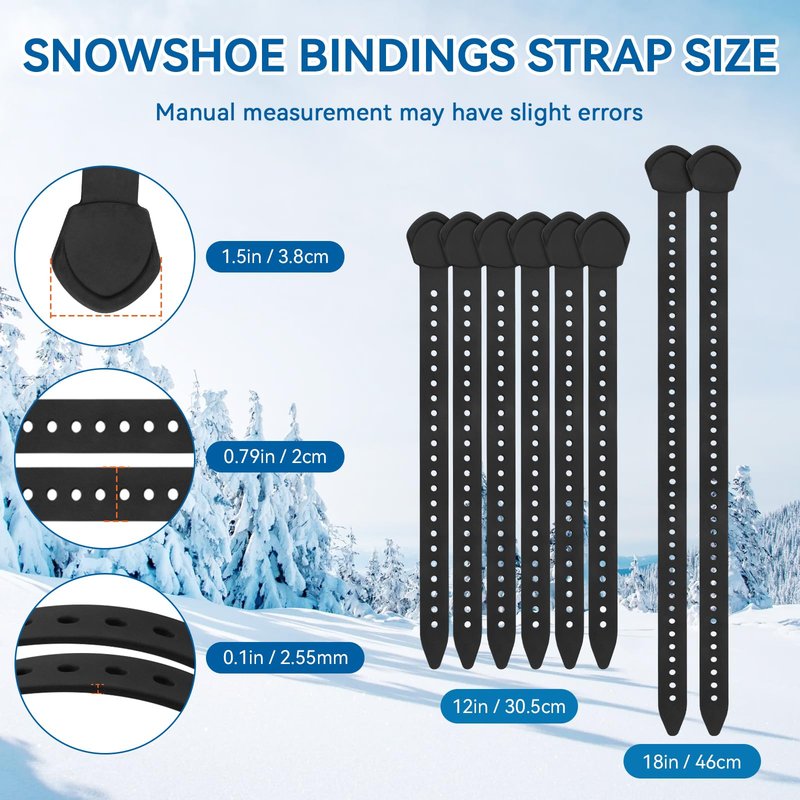 ERETOW Snowshoe Straps for MSR Snowshoes, Includes 6x12" and 2x18" Straps, Compatible with MSR Denali Evo Ascent Snowshoes & PosiLock Bindings, Black