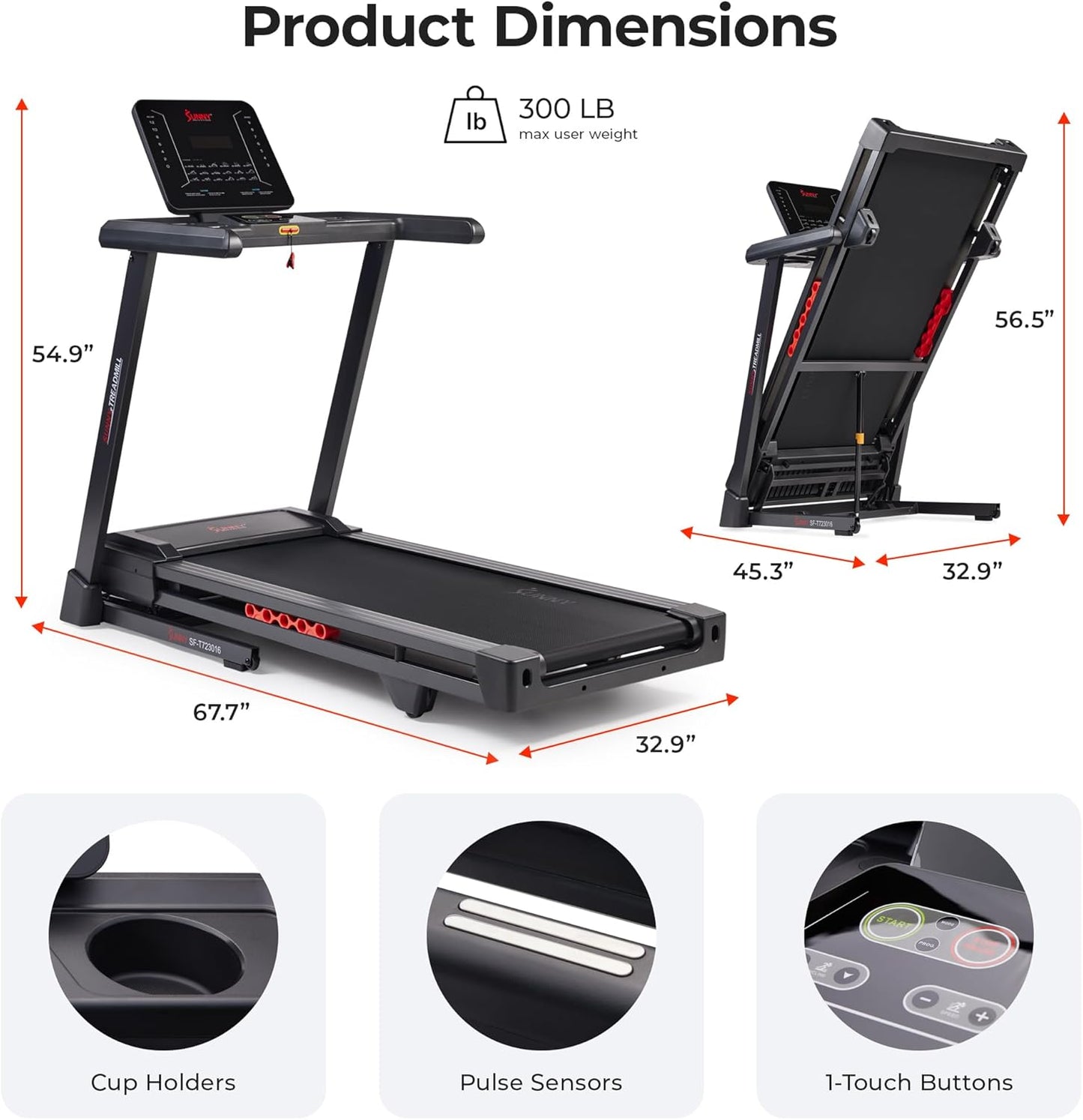 Sunny Health & Fitness Smart Treadmill - Heavy-Duty Auto Incline with 20" Running Deck & Free App