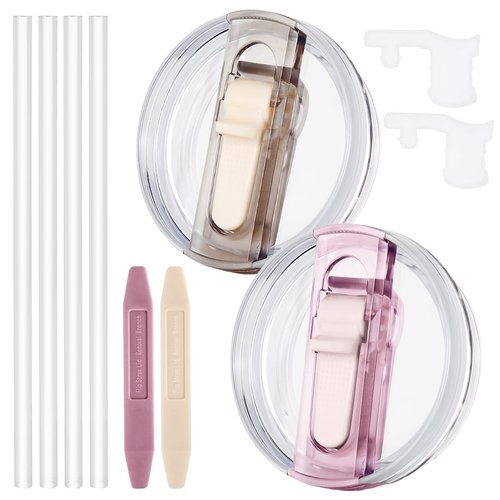 Dsnirasy 2 Pack Leak Proof Lid for 40oz Stanley H2.0 Quencher, No Spill Lids Replacement 40 oz for Stanley ProTour, with Removable Nozzle (Cream+Rose Quartz)