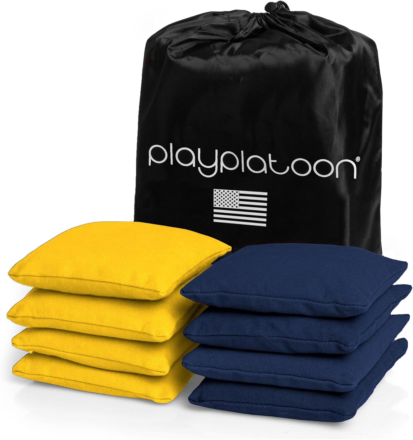 Play Platoon Cornhole Bags - Weather Resistant Set of 8 | Official Size & Weight Bean Bags with Tote Bag