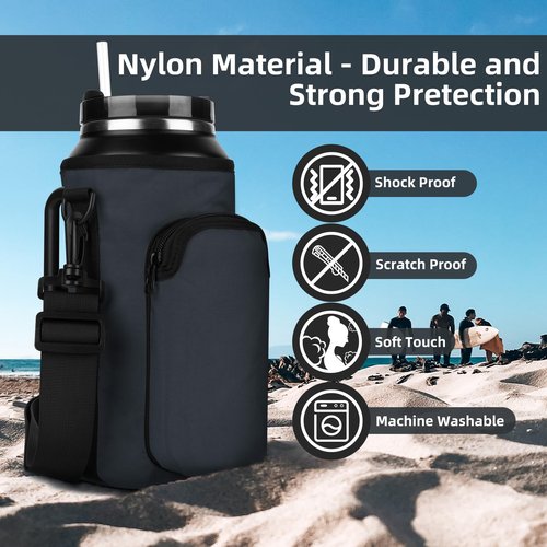 Xxerciz Water Bottle Carrier Bag for Stanley 64oz Tumbler with Handle, Water Bottle Holder with Adjustable Strap, Bottle Sling Sleeve with Phone Pouch, Stanley Cup Accessories for Walking Hiking