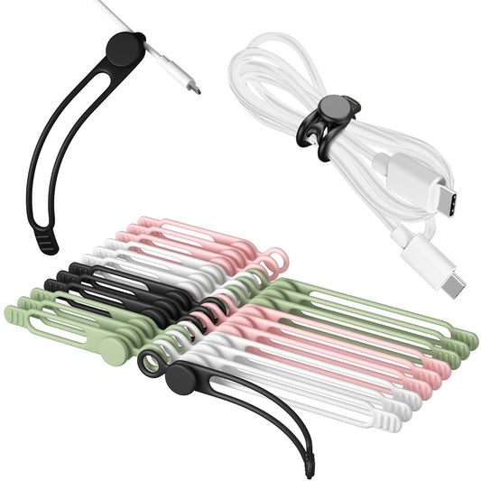 Nearockle Silicone Cable Ties Cord Organizer for Cable Management, 24Pcs 3" and 4.5" Reusable Cable Organizer Electronic Accessories for Home, Office, Kitchen, School, Travel (Multi)