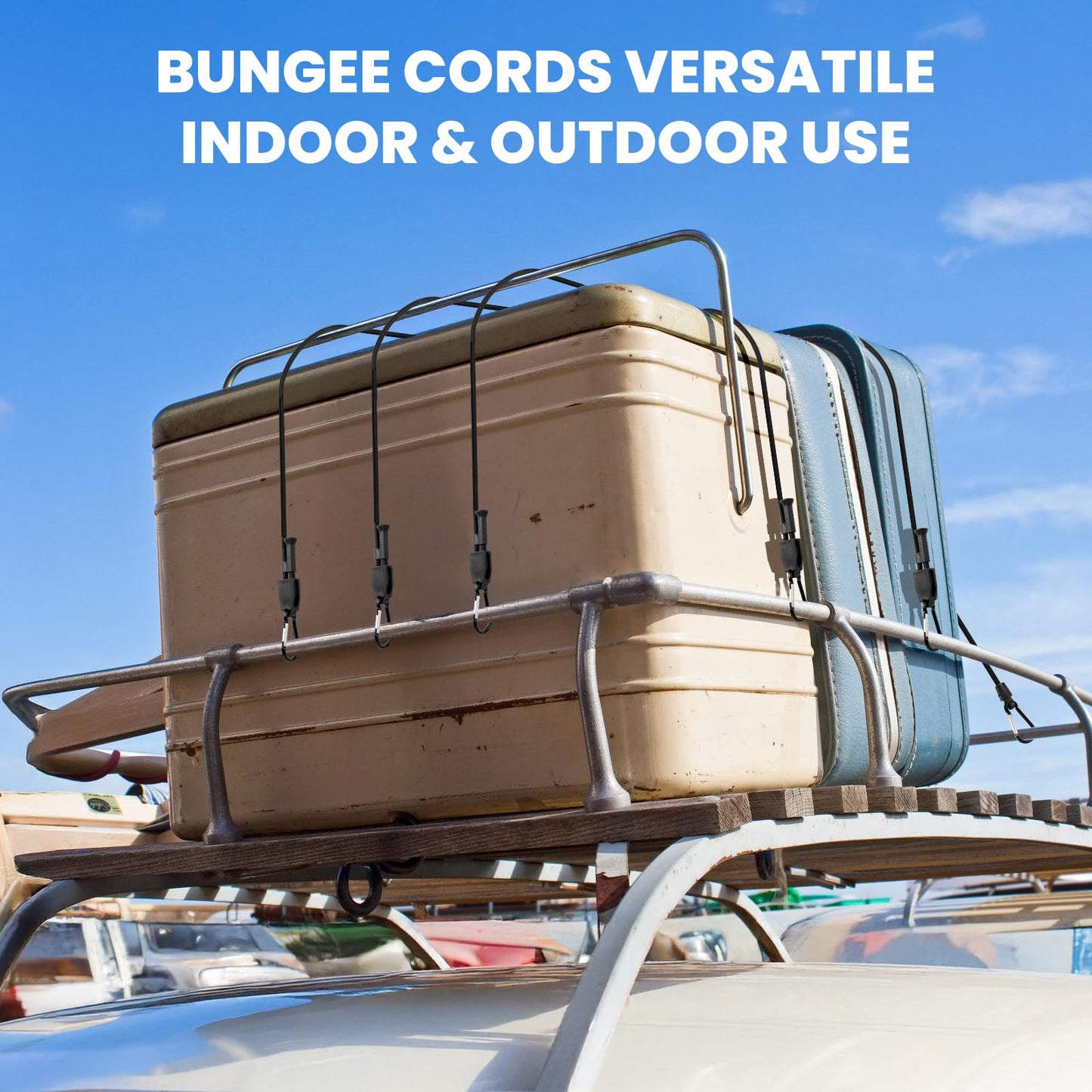 Joneaz 8 Pcs 48 inch Bungee Cords with Hooks Adjustable Heavy Duty Black, UV Resistant Shock Strap with Carabiner Style Clips,4 Spare Parts Offered