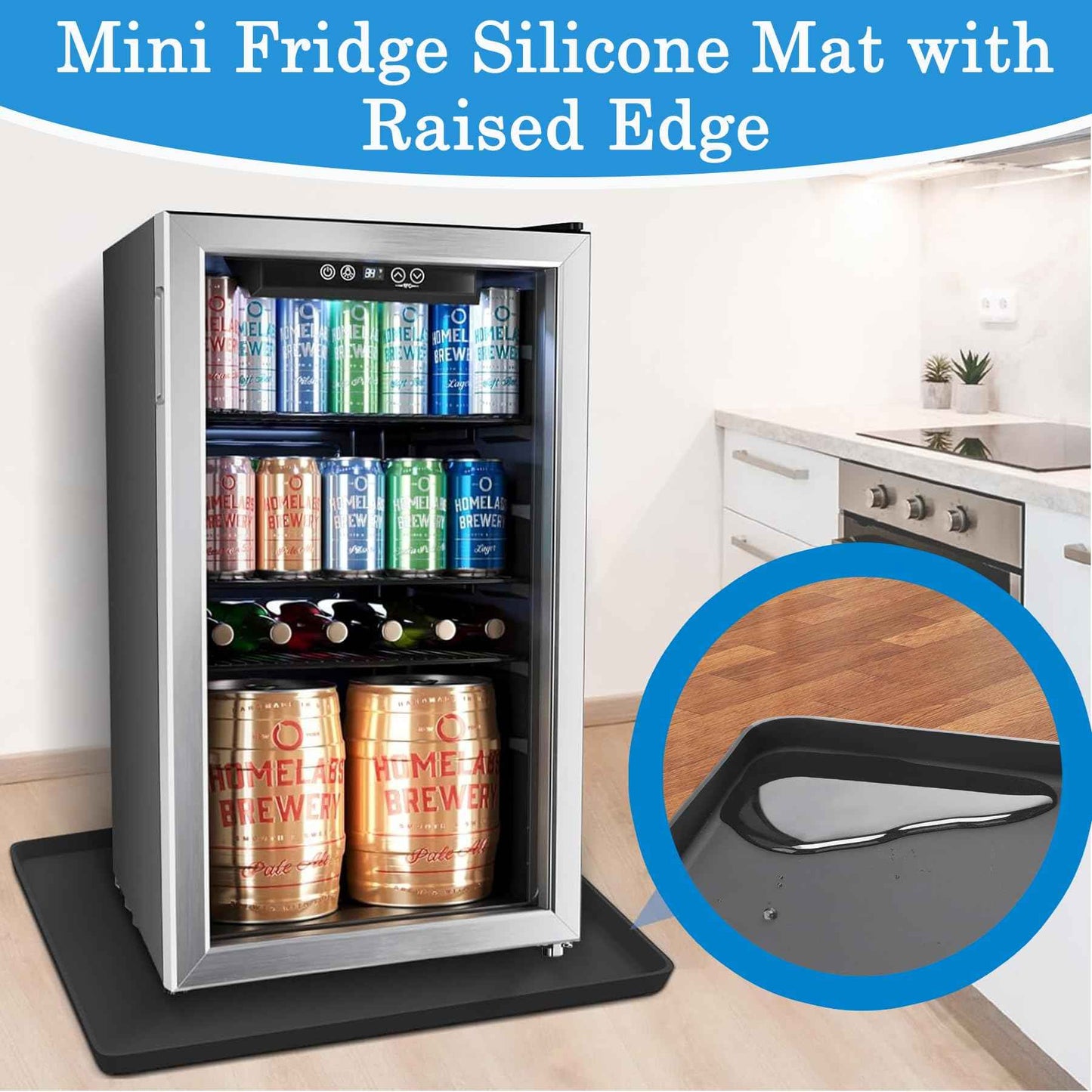 Mini Fridge Mat for Carpet, 24" x 24" x 0.8" Refrigerator Floor Protector, Under Refrigerators Silicone Mat with Raised Edge, Laundry Guards for Washer and Dryer Pan, AC Drip Pan Mat