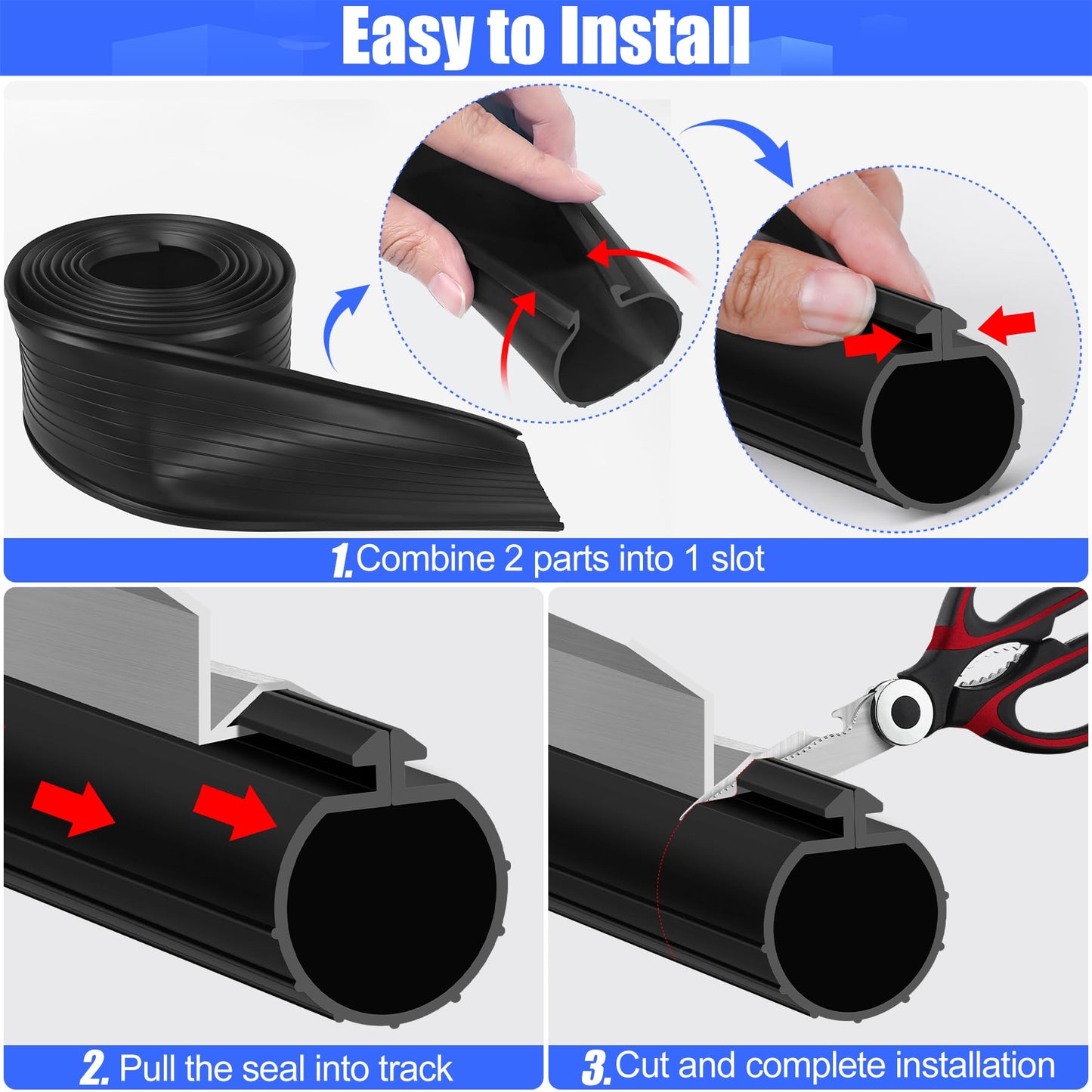 ToLanbbt 17FT Garage Door Bottom Seal Strip for Clopay, EPDM Garage Door Rubber Weather Stripping Replacement for Single Slot, Blocks Cold/Hot Winds, Black