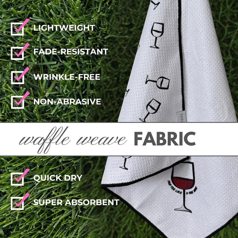 Obirdie Magnetic Golf Towel | 18"x18" Waffle Microfiber | Women's Golf Accessory | Detachable Clip | Quick-Dry, Ultra-Absorbent (Wine Glass)