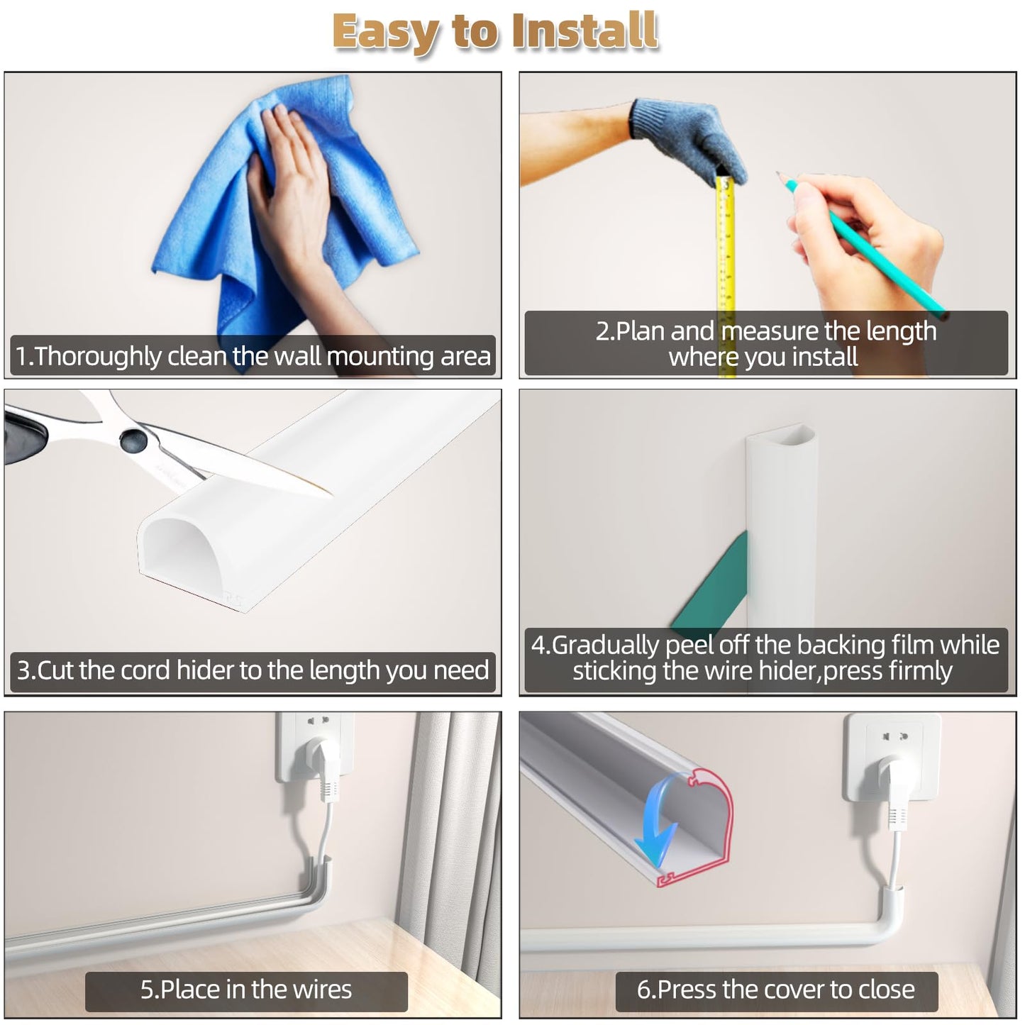 39" Side Open One Cord Hider (<1/4") for Wall Mounted Tv,Extension Cable Cover to Hide Conceal Cords Along Wall,Wire Raceway Management Cable Concealer Channel,Electric Cord Organizer Wiremold,White