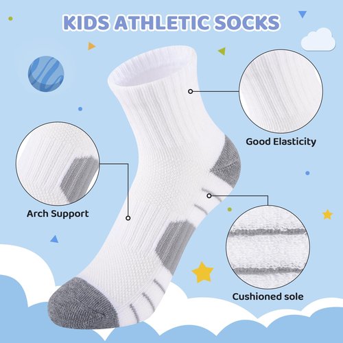 Comfoex 12 Pairs Boys Socks kids Cushioned Sport Short Quarter Athletic Sock For Little Big Kids 6-8 8-10 years