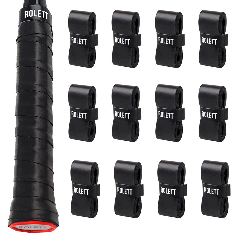 Rolett 12 Pack Tennis Racket Grip Tape, Precut Anti Slip Tennis Grip Tape, Absorbent and Dry Feel Tennis/Pickleball/Badminton Grips Overgrip Tape, Highly Comfortable Overgrip Tennis Racket Tape