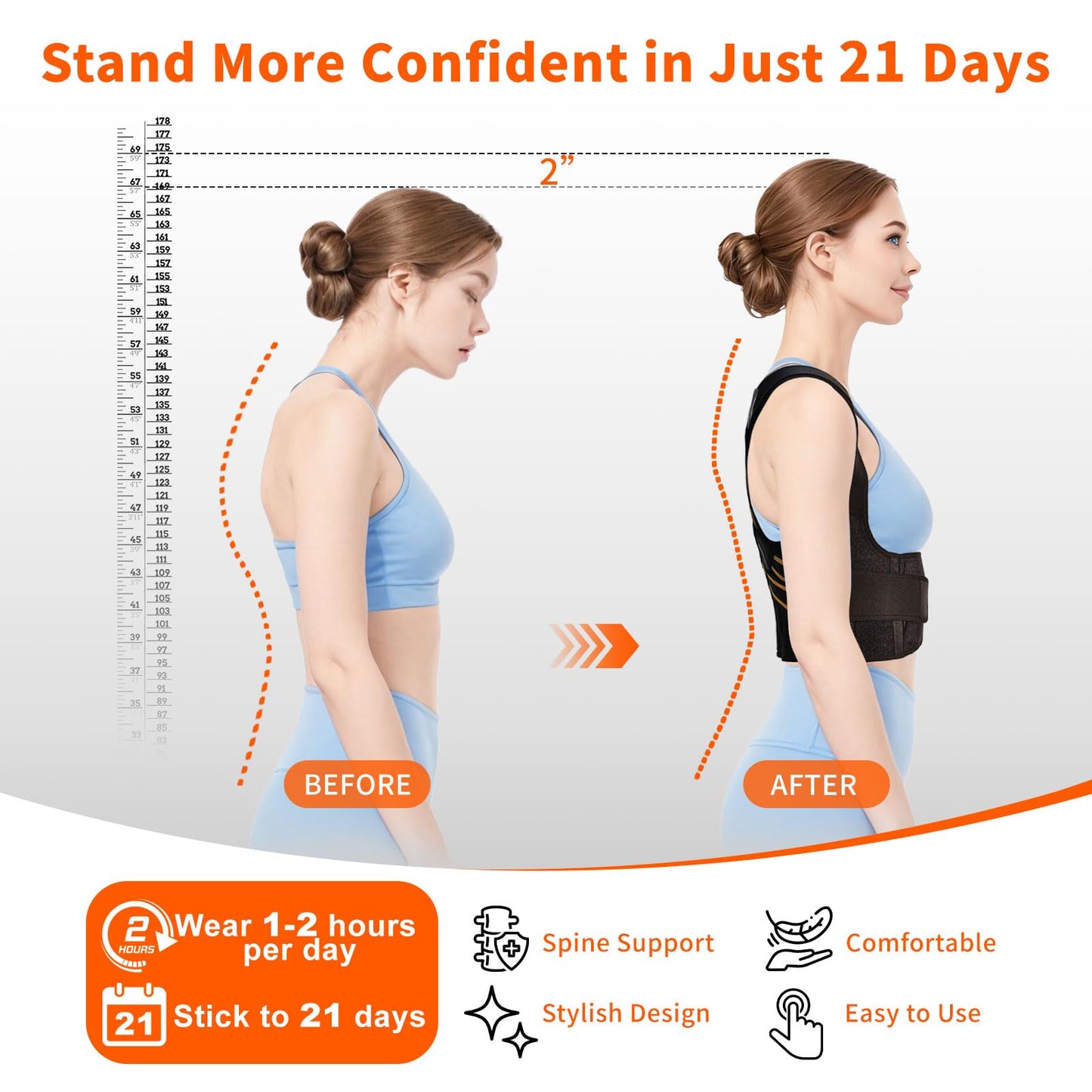 FALCOFIT Posture Corrector for Men and Women, Instant Back Straightener, Adjustable Upper Back Brace, Invisible Shoulder Brace Hunchback Corrector for Slouching, Scoliosis, Neck Pain Relief (Medium)