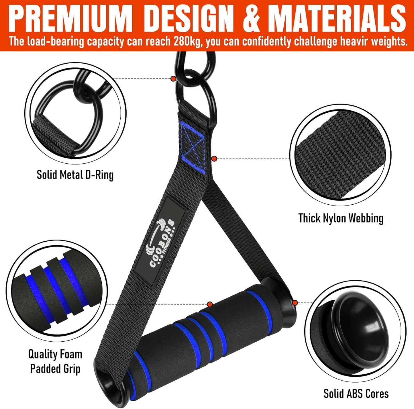 Skiennix Heavy Duty Exercise Handles - Durable Gym Cable Attachments for Resistance Bands | Home Fitness Equipment