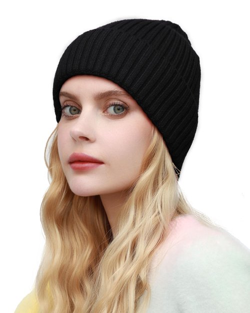 ROYBENS Warm Beanie for Men Women, Thick Fleece Lined Knit Winter Hats Wool Cuffed Fisherman Beanies Cold Weather Skull Cap Unisex, Black
