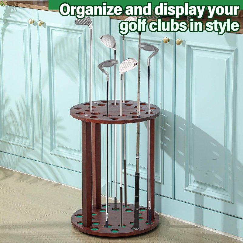 Wonderjune Wooden Golf Club Display Rack Pool Stick Holder Putter Stand for 22 Multiple Golf Club Organizer for Home Office(Walnut,Innovation)