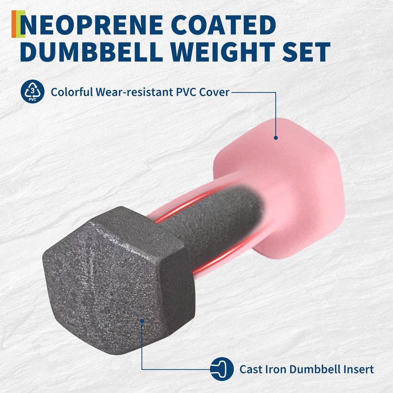 PVC Coated Dumbbell Set, Hexagon Weights Dumbbells Set with Box, Packed In Pairs, Anti-Slip, Multiple Weight Options, Workout Equipment for Home Gym