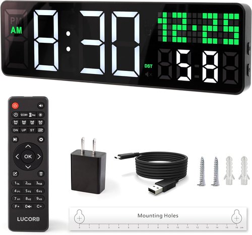 LUCORB 12'' Gym Timer - Digital Interval Workout Clock with Remote Control & 5 Display Modes | Ideal for Home Gym, Classroom, Office