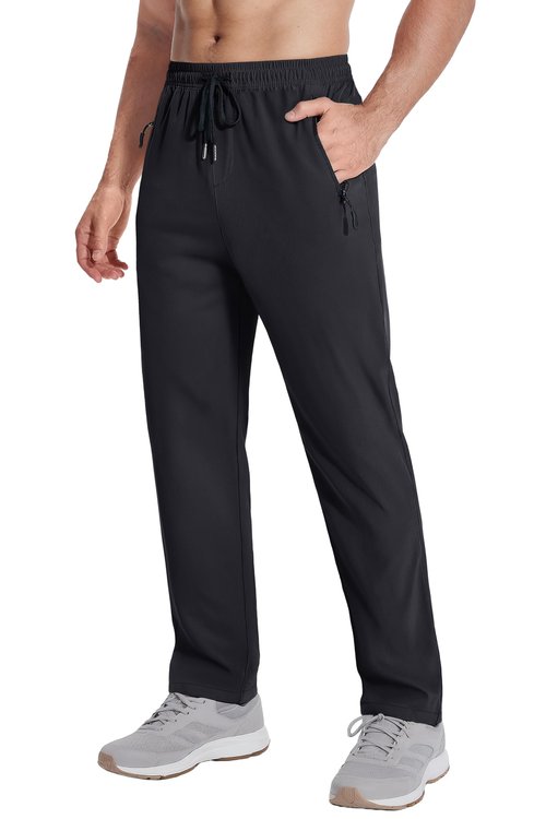 MAGNIVIT Hiking Pants for Men Lightweight Quick Dry Athletic Pants Straight Elastic Waist Jogger with Zipper Pockets Black