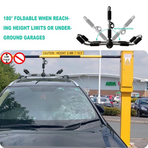 HUIMENG Kayak Roof Rack 4-in-1 Folding Adjustable Bilateral J-Shaped Roof Rack for Kayak/Surf/Ski Roof Carrier Rack with 4 PCS Tie Down Straps On Rooftop Mount on Car SUV Truck Crossbar