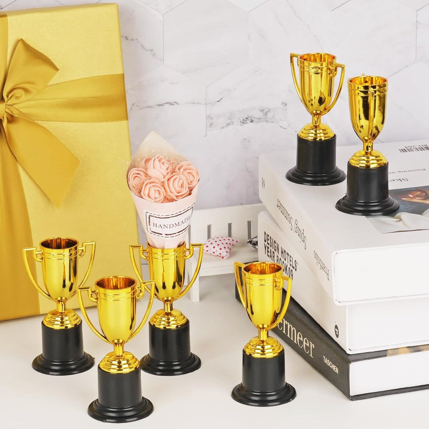 Mini Gold Trophy Awards (6-Pack) - 4" Plastic Trophies for Kids Party Favors, Sports Competitions, Preschool, Kindergarten Graduation, Elementary School Awards & Recognition Ceremonies Party Gifts