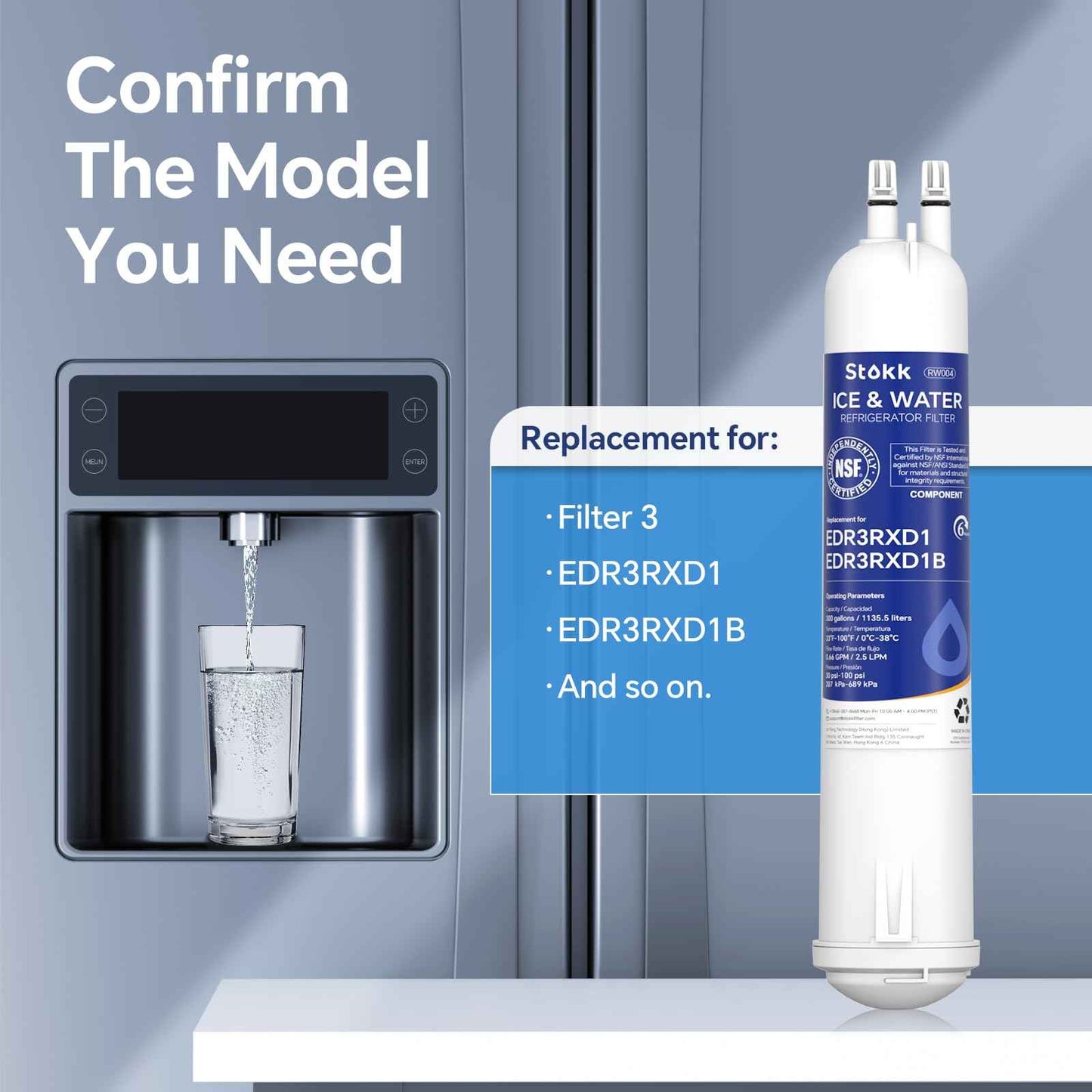 Stokk EDR3RXD1 Replacement Compatible with Whirlpool Everydrop Filter 3, EDR3RXD1B, 4396841, 4396710, 46-9083, 46-9030, RW004 Refrigerator Water Filter, 3 Pack