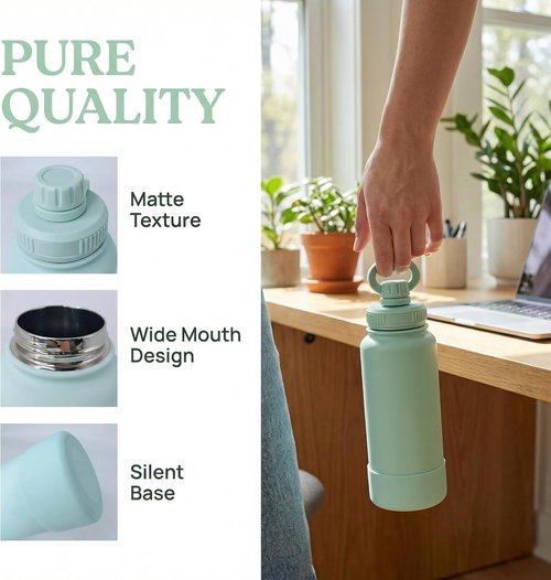 32oz Insulated Tumbler by [Brand Name] - Magnetic Phone Holder, Leak Proof Lid | 24hr Cold & 12hr Hot, Mint Green