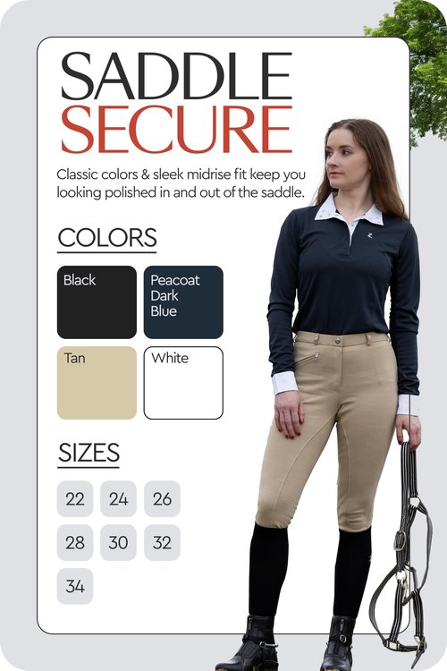 HORZE Active Women's Horse Riding Silicone Grip Full Seat Breeches | Midrise Waist with Front Pocket - Tan - 26