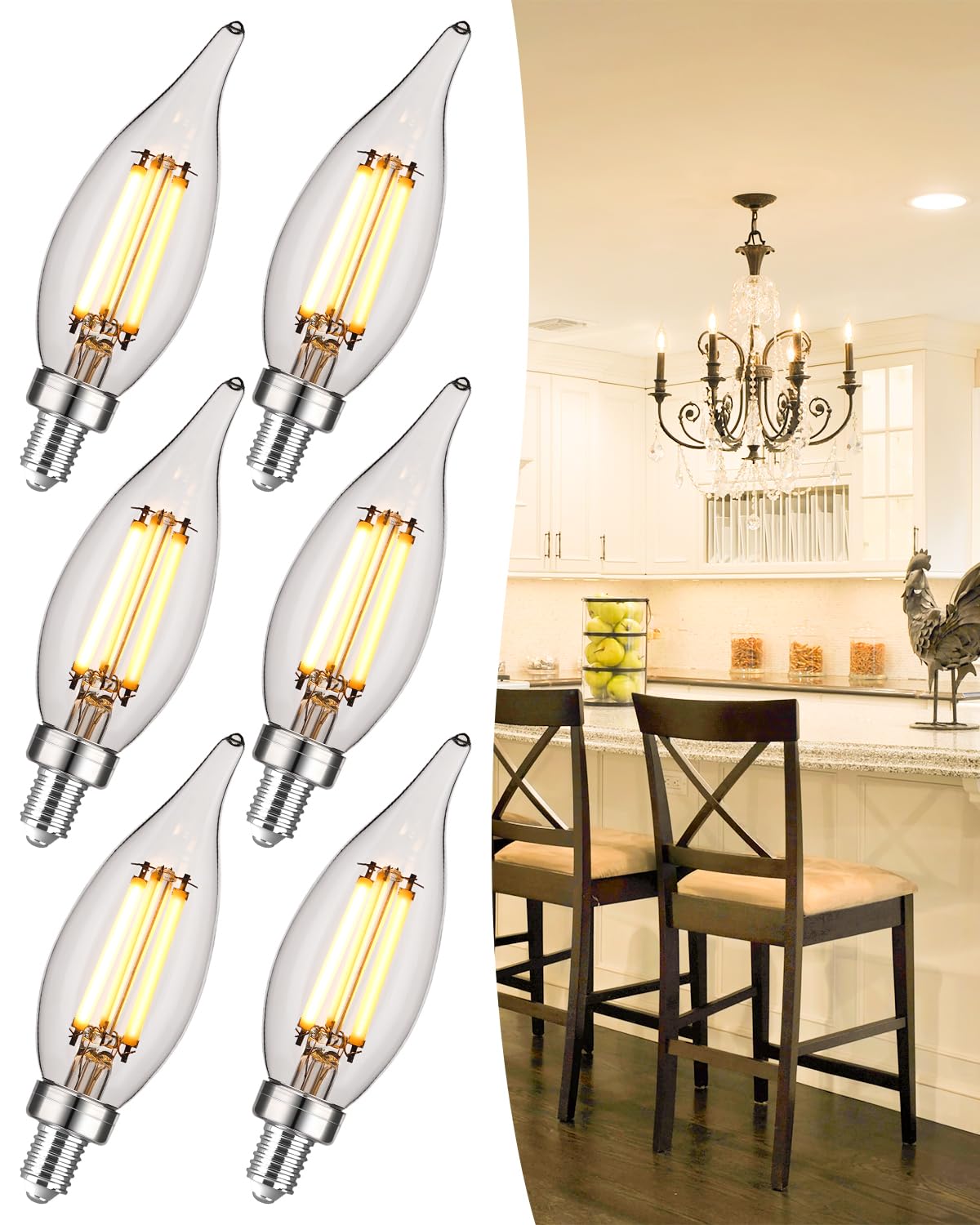 OMED E12 LED Candelabra Bulb 100 Watt Equivalent, 2700K Soft White, Dimmable LED Chandelier Light Bulbs, 7W 1000 Lumen Clear Candle Light Bulb for Living Room, Light Fixture, 6 Pack