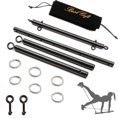 Adjustable Black Spreader Bar Set with Black with Plush Leather Straps Set Sports Training