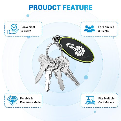 CartClan Golf Cart Keys Set (8PCS),Golf Cart Replacement Keys Suitable for Club Car/EZGO/Yamaha Golf Carts, OEM#1012505 17063-G1 JU2-H2511-00 JU6-H2511-10