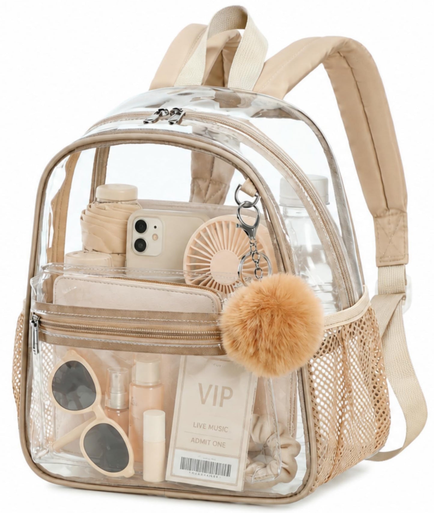 BTOOP Mini Clear Backpack for Stadium Events, 12 x 9 x 5 Inch Transparent PVC Bookbag, Fits Within Common 12x12x6 Stadium Bag Limits, for Concerts, Festivals, Women and Teens