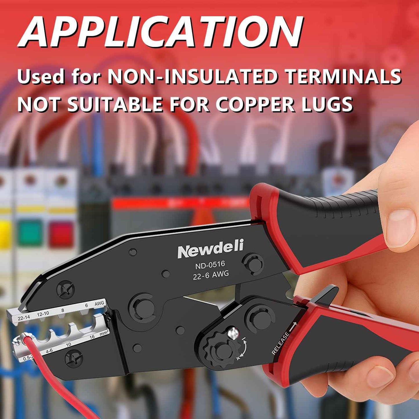 Newdeli Wire Crimping Tool for Non Insulated Butt Wire Connectors - AWG 22-6 Ratchet Wire Crimper Tool Electrical Non Insulated Ring Terminals Ratcheting Crimping Plier Crimp Tool