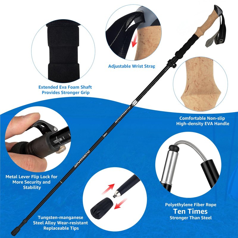 Overmont 7075 Aluminum Trekking Poles - Lightweight Collapsible Hiking Poles Adjustable Walking Sticks with EVA Handle All Terrain Accessories Carry Bag - Set of 2