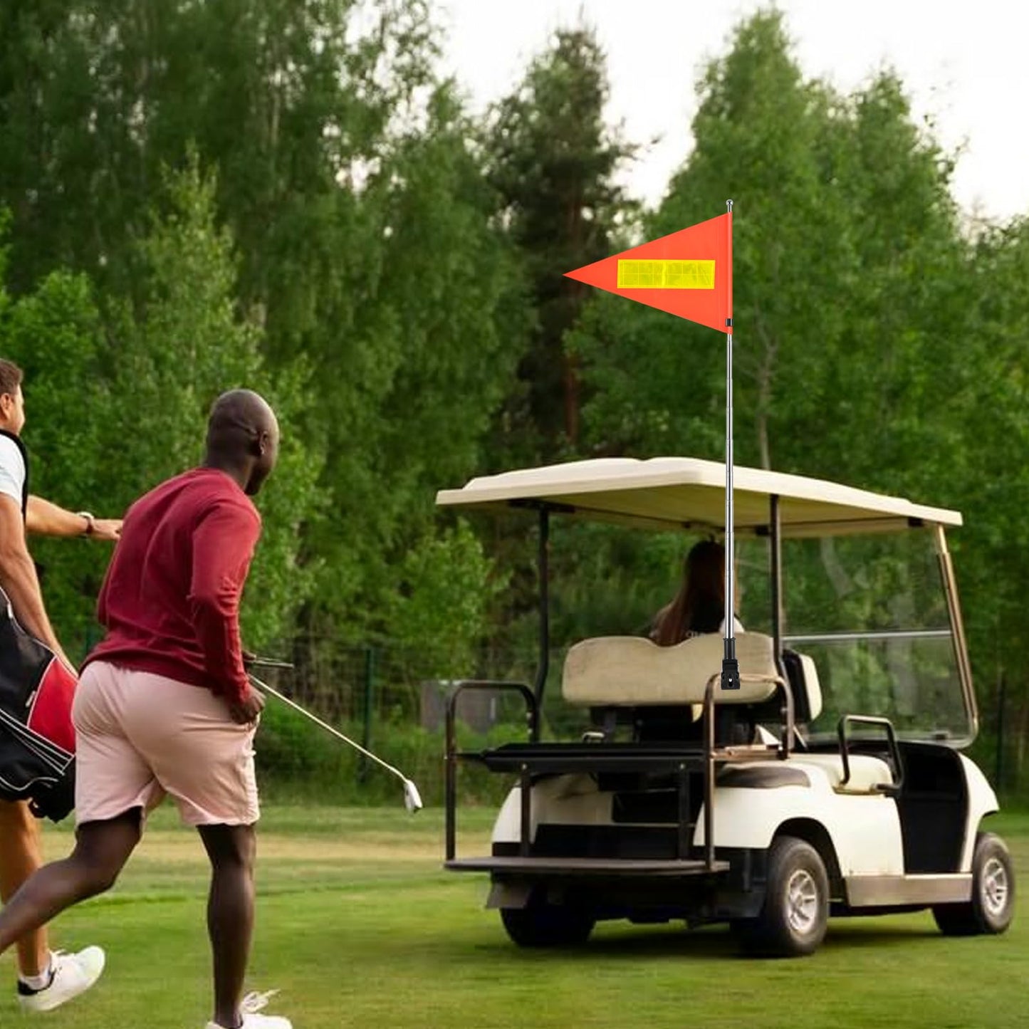SHIQIKEJIPTY Golf Cart Flag 8.6 x 11.8 Inches Orange Safety Flag with Reflective Strips and PVC Flagpole