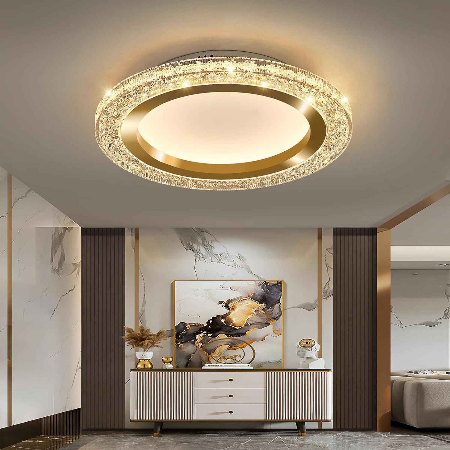 28W Gold LED Flush Mount Ceiling Light - 12" Modern Round Fixture for Bedroom, Kitchen, Bathroom