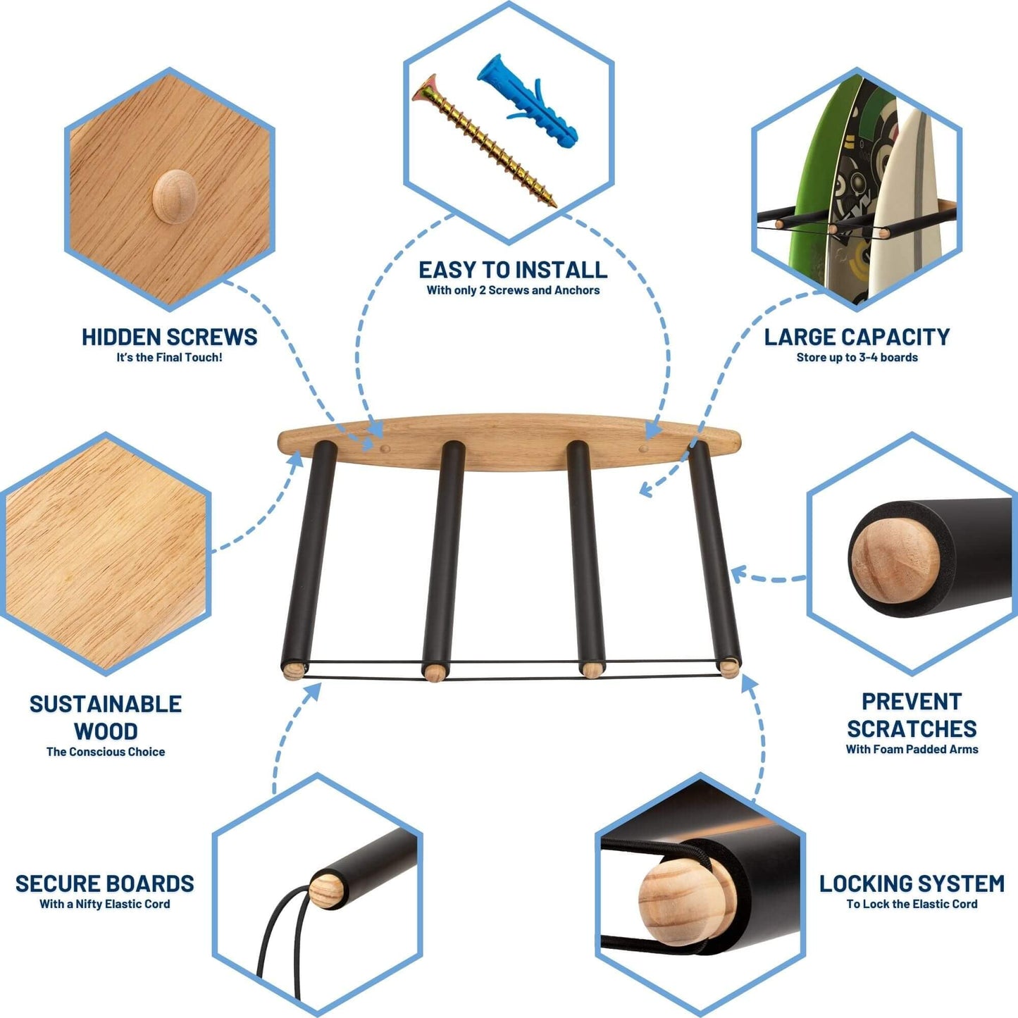 Hang 11 Vertical Surfboard Rack - Surf Racks for Wall (4 arms / 3-4 boards)