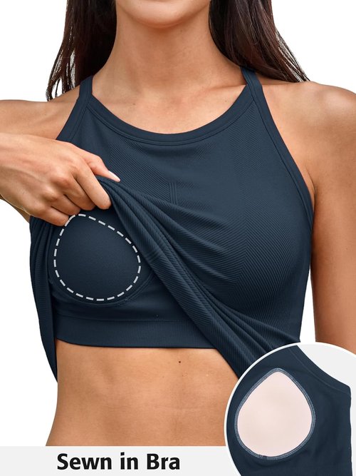 ATTRACO Women's Workout Tank Top - Built-In Bra, Seamless Design, Ribbed Athletic Camisole