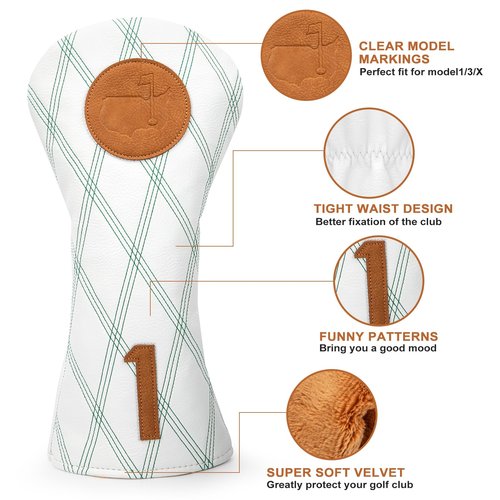 USA Golf Headcover Premium PU Leather Driver Headcover Fairway Wood Hybrid Rescue Head Club Head Cover 1pc or 3pcs Golf Accessories for Men Golfer (Hybrid Cover x1)