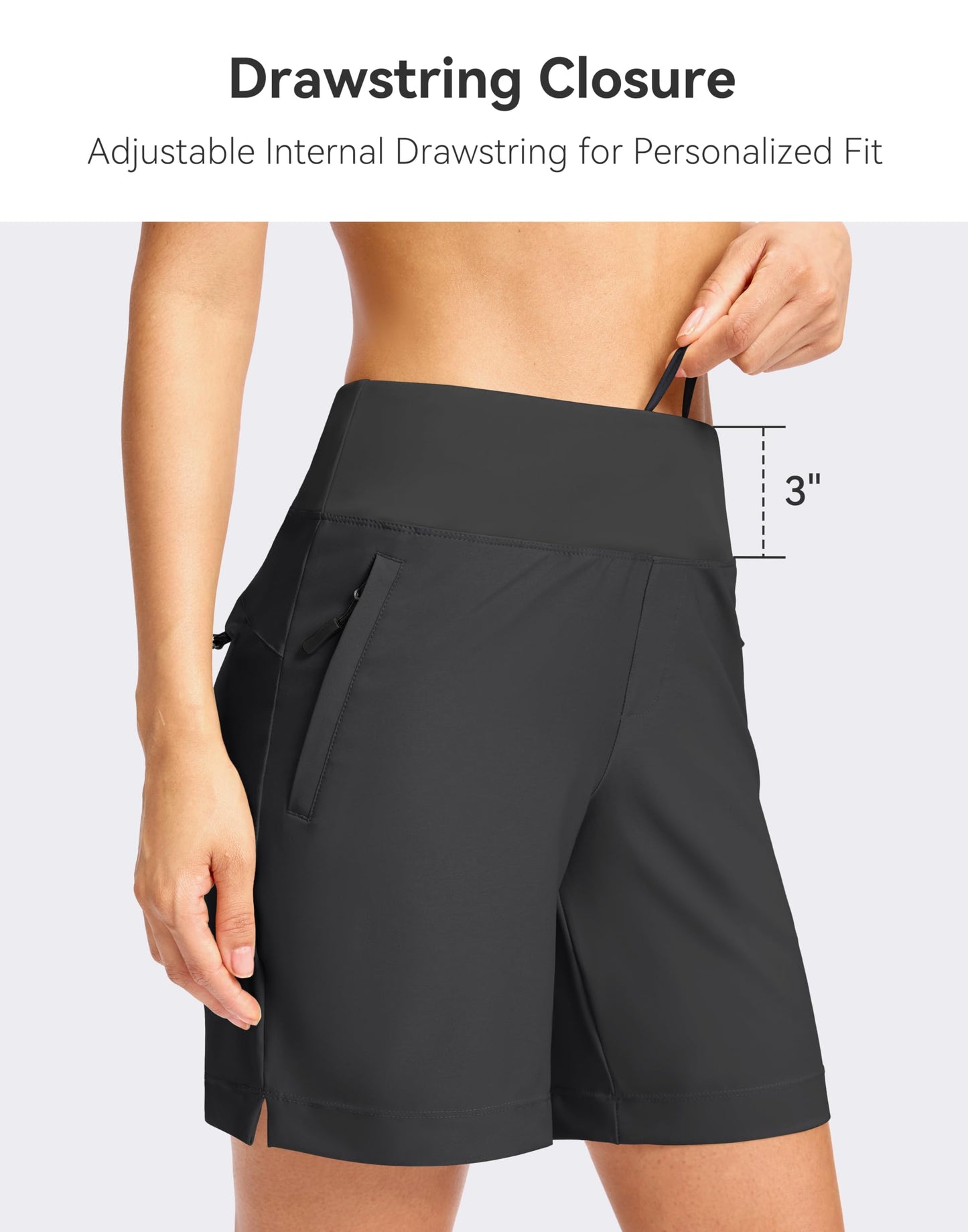 SANTINY Women's 5''/7'' Hiking Golf Shorts with 3 Zipper Pockets Black