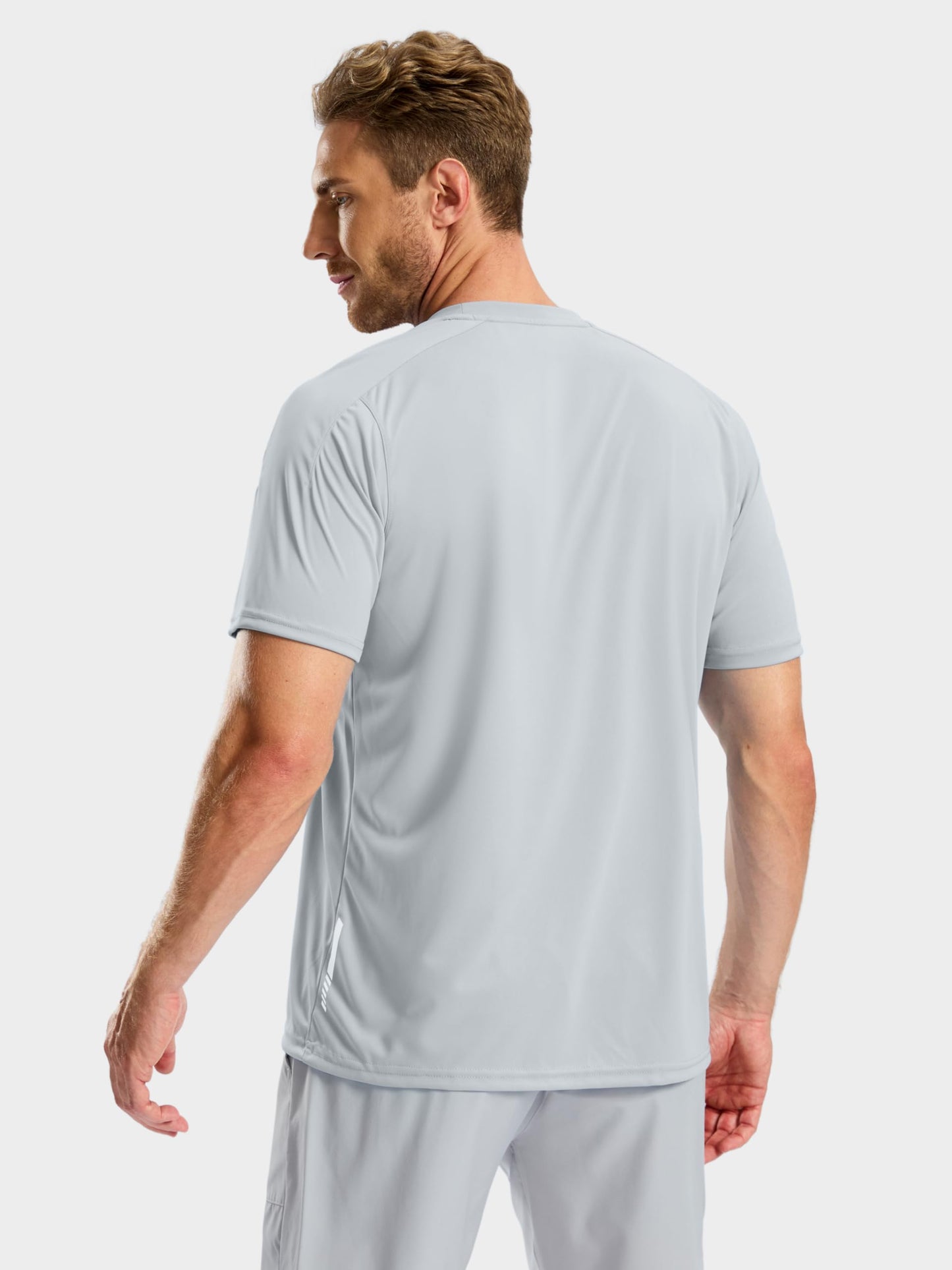 Pudolla Men's Workout Running T-Shirts Lightweight Quick Dry Athletic Gym Shirts for Men Short Sleeve Sport Tee Tops(Light Grey Large)