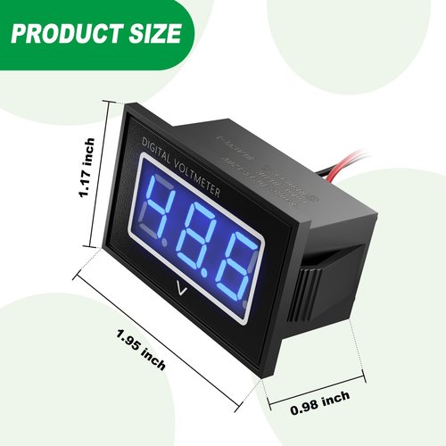 10L0L Golf Cart Battery Blue Digital Voltmeter 15-120V with LED Volt Gauge DC15-120V Fits for Yamaha EZGO Club Car,Waterproof Digital Voltage Meter