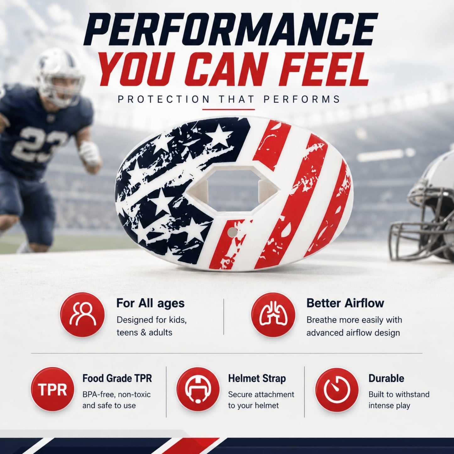 ZAKVOP Football Mouth Guard with Strap, Breathable MouthGuard for Youth and Adults, Teeth and Lip Protector (American)