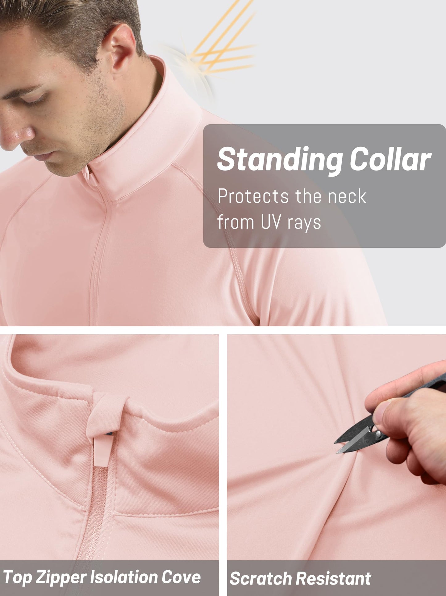 TACVASEN Long Sleeve Shirts Men Athletic Quarter Summer Tops for Sun Protection Men Workout Golf Shirts Running for Rash Guard Light Pink Pink M