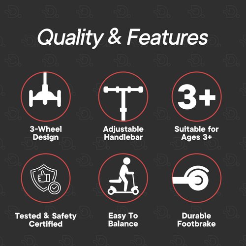 Dribbl 3-Wheel Kids Scooter - Lean-to-Steer Technology, Adjustable Height Handlebar, Anti-Slip Deck, Scooter for Boys & Girls Ages 3+, Child Safety Approved, Support Rider Up To 165 lbs, Black and Red