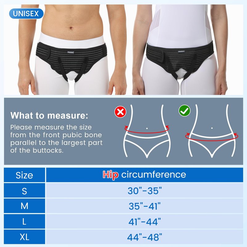 VELPEAU Hernia Belt for Men & Women - Bilateral/Double Inguinal, Groin Hernia Support Truss Underwear Briefs, Pain Relief Recovery Adjustable Strap with 2 Removable Medical Compression Pads (Black, M)