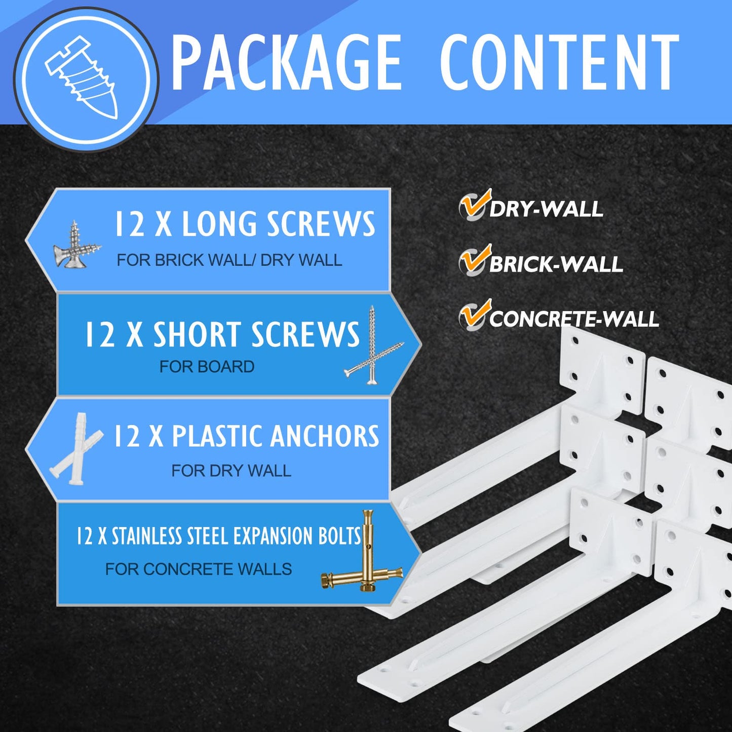 CLT Shelf Bracket( White) , 18” Quarter Inch (1/5") Thick- Max Load: 550 lb Rustic Industrial Modern Farmhouse Heavy Duty Corner Brace Joint Right Angle Bracket for DIY Table Bench, Pack of 6