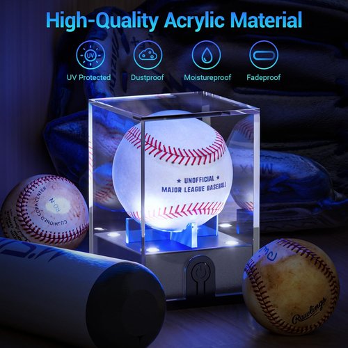 Leshein Baseball Display Case - LED Lighted Acrylic Holder for Memorabilia | UV Protected, Clear Design