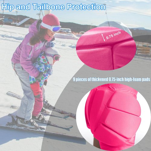 Kids Zip-on Zip-Off Padded Shorts for Snowboard Ski Figure Skating Cycling, Children Youth Adults 3D Hips Pants Proteciton for Tailbone and Butt Pink
