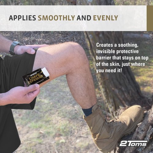2Toms Chafe Defender, Military Grade Anti-Chafe and Blister Prevention, All-Day Waterproof and Sweatproof Protection from Chafing and Skin Irritation, 6-Pack Single-Use Towelettes