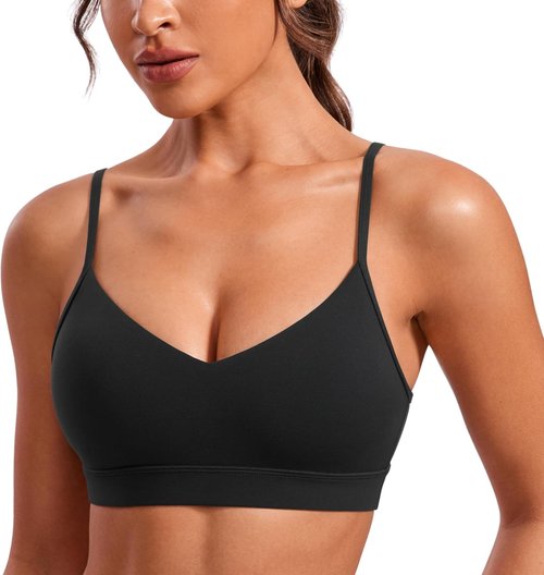 CRZ YOGA Butterluxe V-Neck Sports Bra for Women - Adjustable Straps & Padded Comfort | Basic Wireless Top